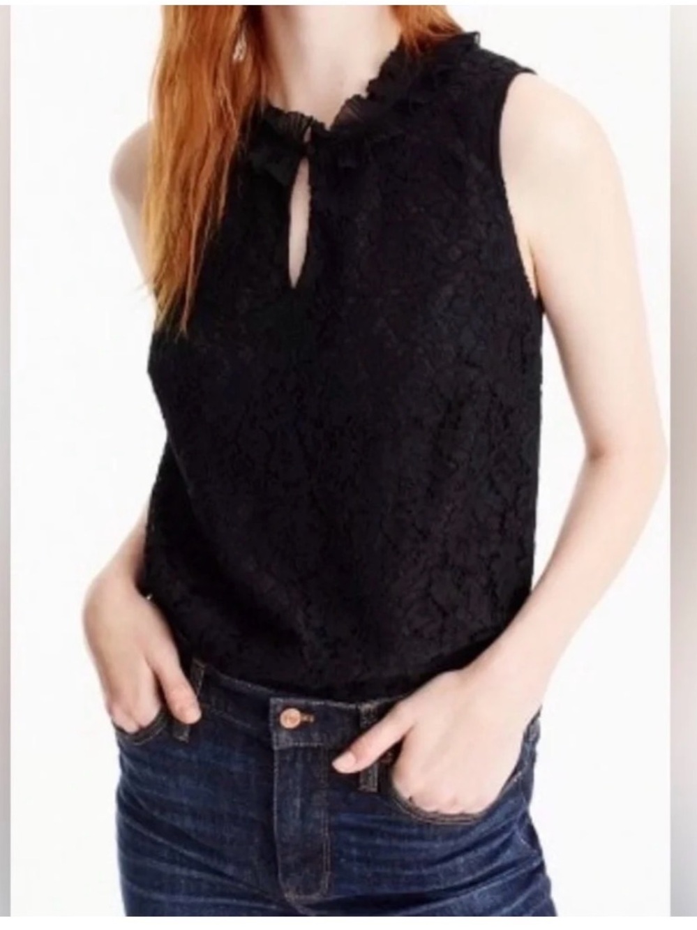 J. Crew Black Lace Sleeveless Keyhole Top - Unbranded